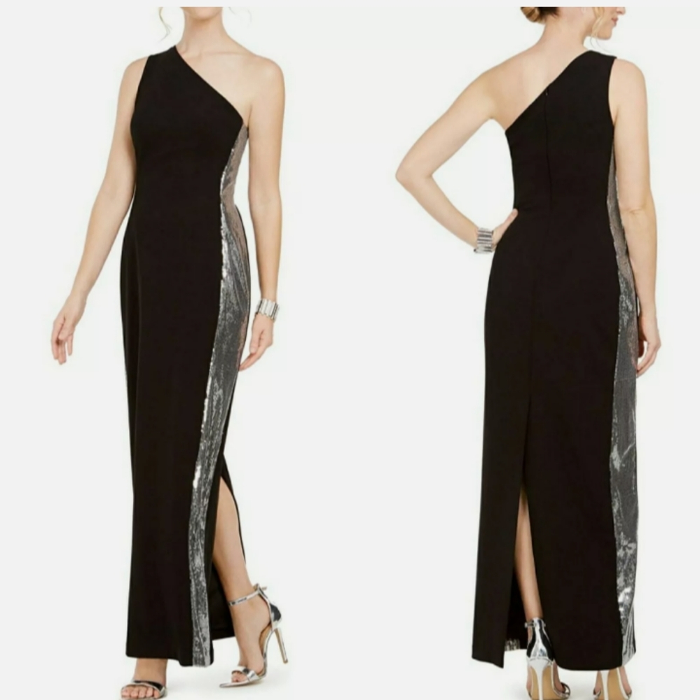 Vince Camuto Sequined One Shoulder Evening Dress